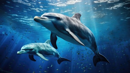 Obraz premium dolphins swimming in the blue ocean , Dolphins inhabiting Mikurajima in Tokyo