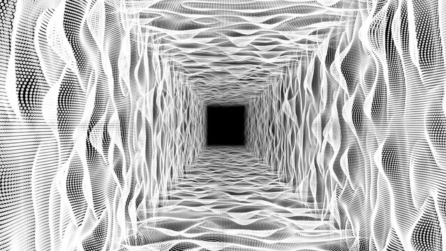 Abstract 3D tunnel. Flight in space. Abstract technology background concept. Hi-tech information flow, bigdata visualization. Business bg. 3D render.