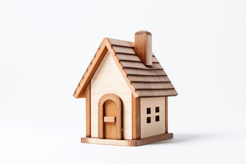 Obraz na płótnie Canvas A modern wooden cottage toy with a sleek, brown design - isolated on white background
