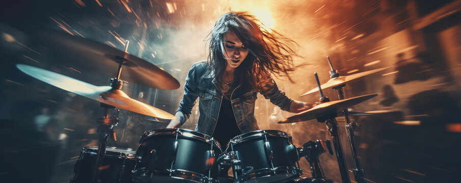 Rock drums. enthusiastic playing. Hand edited generative AI.
 - Powered by Adobe