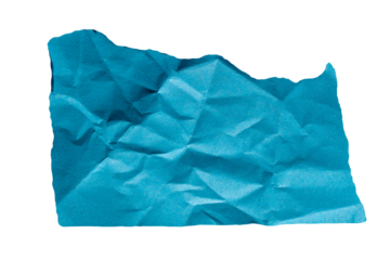 Blue torn paper piece on transparent background. Wrinkled ripped paper label png.
