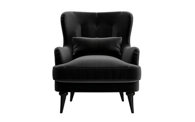 Velvet Black Armchair Isolated on a Transparent Background PNG. Generative AI