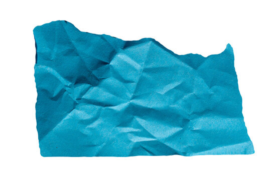 Blue torn paper piece on transparent background. Wrinkled ripped paper label png.