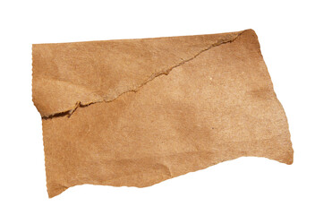 Brown torn paper piece on transparent background. Ripped paper label png.