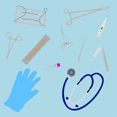 Medicine doctors tools isolated set. Vector flat graphic design cartoon illustration. March 14th Medicine day and October 3th international doctors day.