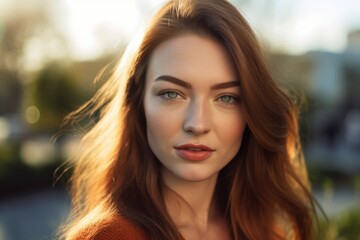 Naklejka premium close up of an attractive young woman standing outdoors