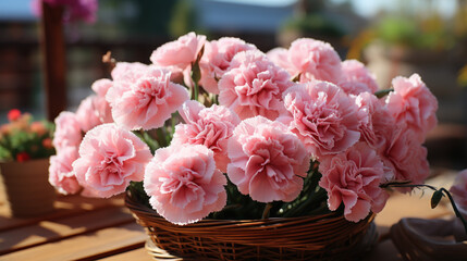 Pink carnations in the basket