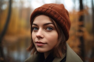 closeup of a beautiful young woman in the outdoors
