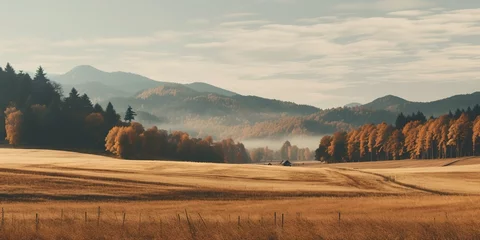  Generative AI, Autumn aesthetic landscape panorama, muted neutral colors.  © DELstudio