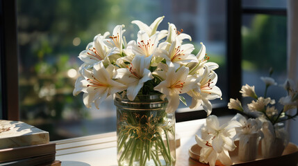 white lilies in the jar