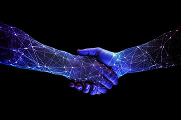 Fototapeta premium Business Deal handshake in glowing Background, Generative AI
