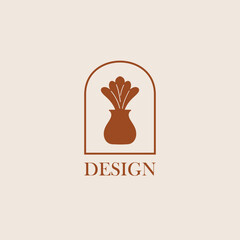 Pot plant logo vector minimalism design, for holiday rentals, travel services, tropical spa, coffee shop, studio, and beauty studios. Aesthetic vintage classic logo and element. 01