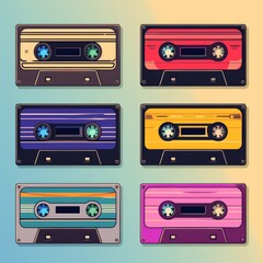 Fototapeta premium audio cassette tapes pattern on pink background. AI Generated