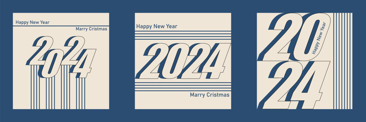 2024 typography design concept. New year 2024 cover design in retro style and vintage colors for banners, posters and greetings.