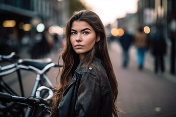 shot of a young woman on her bicycle in the city