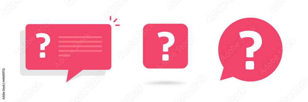 Poster question mark icon red vector graphic simple image, ask inquiry query pictogram bubble speech messag