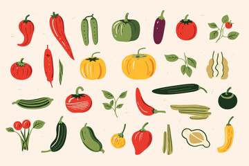 Collection of hand-drawn vegetable illustrations