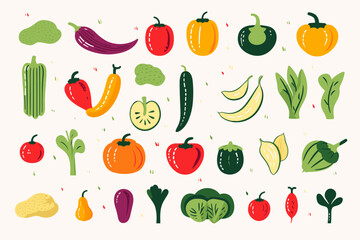 Collection of hand-drawn vegetable illustrations
