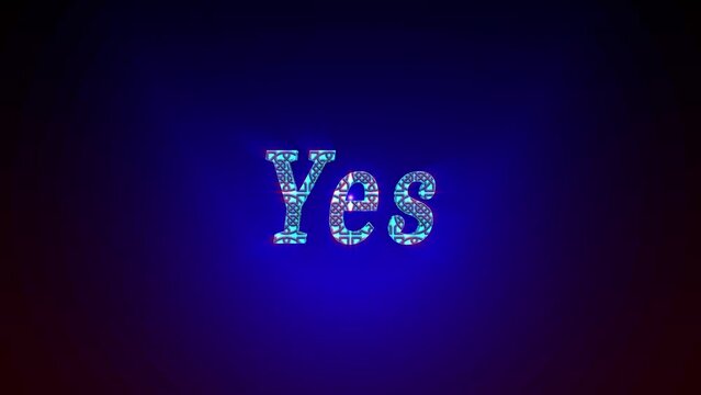 Yes neon sign light on brick wall background. Glowing large text concept looping animation. Vintage style.