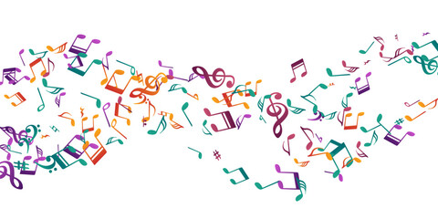 Music notes flying vector illustration. Melody