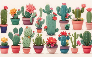 A cute cactus plants with sweet flowers illustration.