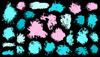 Ink distorted brushstroke mega collection. Hand drawn smudge blotch scratch elements. Smear spot textured banner stencil bundle. Brushstroke gouache splashes design.