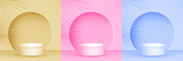 Cosmetics product presentation stage, studio room pedestal vector. Podium award scene set.