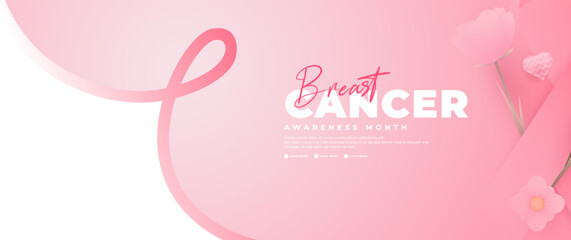 Fototapeta na wymiar Breast Cancer Awareness Month banner, with pink ribbon elements