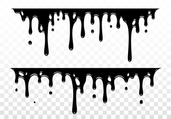 Paint dripping. Dripping liquid. Paint flows. Current paint, stains. Current drops. Current inks. Vector illustration. Flowing liquid. Stencil drops. Paint splatter. Molten. Chocolate drops. Oil drop - obrazy, fototapety, plakaty