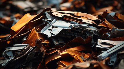 A collection of broken-down scrap metal in a heap.