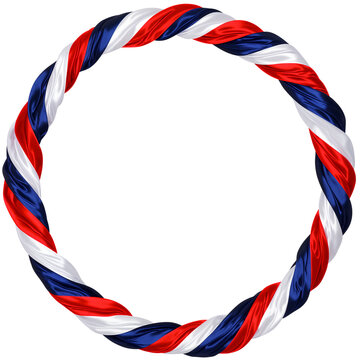 circle frame of ribbons with france, netherlands flag colors. white, red and blue decoration. transparent background