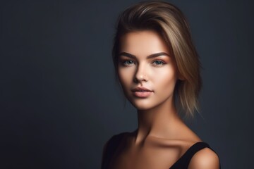 shot of a beautiful young woman posing against a gray background