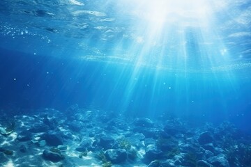 Underwater view, sun reflecting on the bottom of the sea. Generative AI