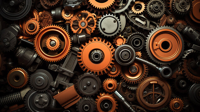 A bird's-eye view reveals a shelf laden with gears and assorted components.