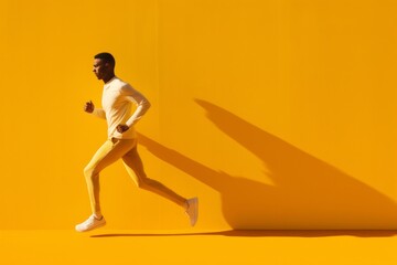 A sprinting runner's silhouette stands out against a brilliant yellow canvas, with the blazing sun emphasizing the passion and dedication of incorporating sports into daily life