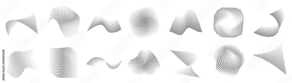 Wall mural set of dotted abstract forms. distressed overlay texture.