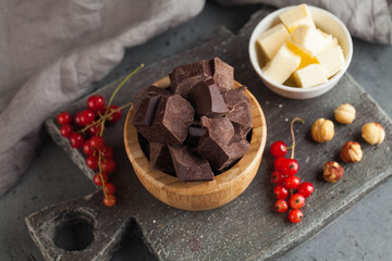 Pieces of natural artisan chocolate. Handmade chocolate