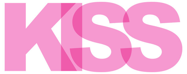 KISS, phrase overlap color no transparency. Concept of simple text for typography poster, sticker design, apparel print, greeting card or postcard. Graphic slogan isolated on white background.