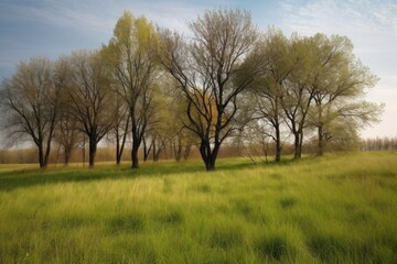 closeup of trees growing on an empty grassy field