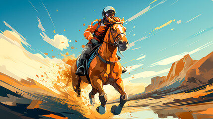 Fototapeta premium Jockey characters is riding his horse , AI generated