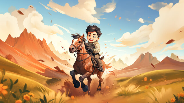 Jockey characters is riding his horse , AI generated