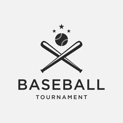 Retro vintage baseball logo design with baseball ball and stick concept. Logo for tournaments, labels, sports, championships.