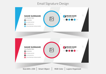 Corporate Email Signature, Corporate Email signature template or email footer, and personal social media cover templates with an author photo place creative modern layout,