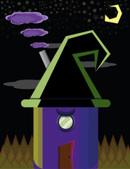 witch house at night vector illustration