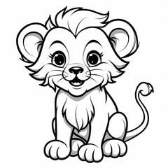 Obraz premium Illustration of a cute lion cub in black and white coloring, generative ai