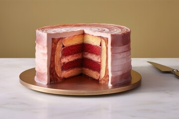 sliced failed cake revealing its raw center