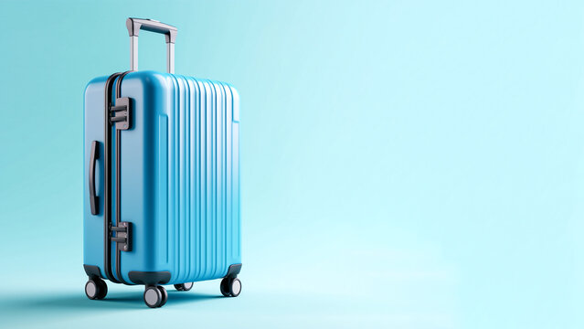 Blue suitcase on blue background for colorful summer and traveling concept  , AI generative technology.