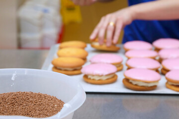 chocolate sprinkles in a bowl with hand made cakes in background