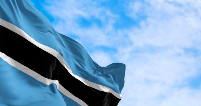 National flag of Botswana waving in the wind on a clear day