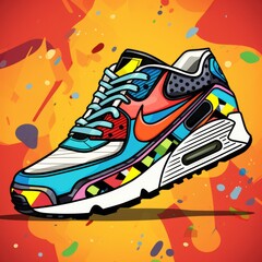 Sport shoes theme in bright watercolors. AI Generated